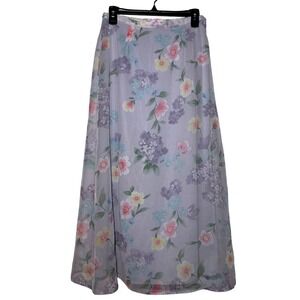 Vintage Fairy Floral Maxi Skirt Lavender Pastel Chiffon Sz Medium Romantic Airy